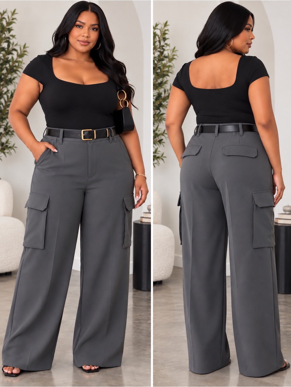 NEW Good American Luxe Suiting Cargo Trousers – Grey – Size 28